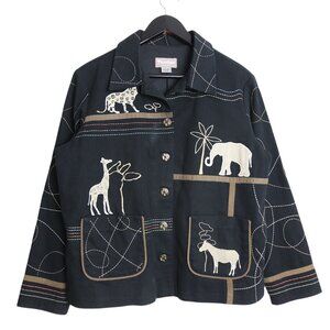 Vintage TanJay Petites Animal Embroidered Button Down Twill Jacket Size Medium
